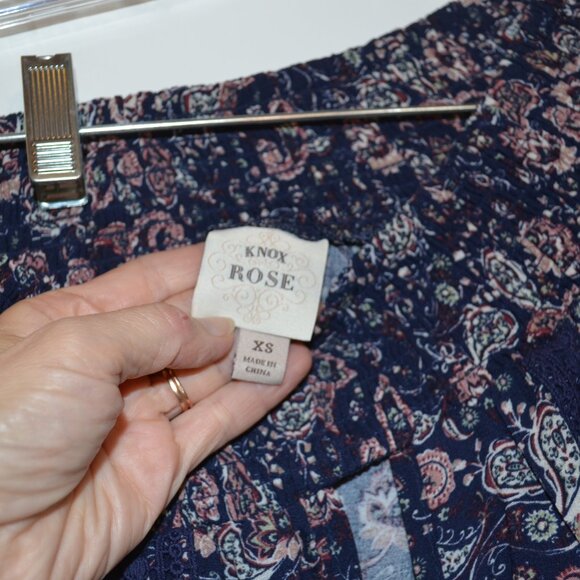 KNOX ROSE Rayon Cotton Lace Flare Peasant Style Boat-Neck Elastic Blouse XS - Picture 3 of 11